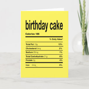 Tarjeta De Agradecimiento Información nutricional de pasteles de cumpleaños