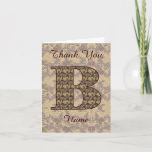 Tarjeta De Agradecimiento Inicial de monograma B Floral vintage elegante