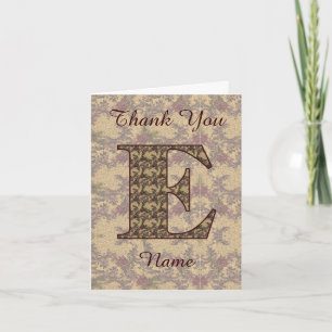 Tarjeta De Agradecimiento Inicial de monograma E Floral vintage elegante
