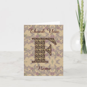 Tarjeta De Agradecimiento Inicial de monograma F Floral vintage elegante 