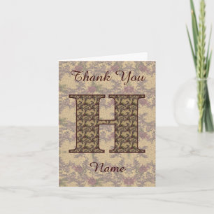 Tarjeta De Agradecimiento Inicial de monograma H Floral Vintage Elegante