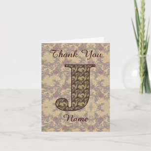 Tarjeta De Agradecimiento Inicial de monograma J Floral vintage elegante 