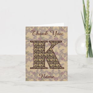 Tarjeta De Agradecimiento Inicial de monograma K Floral Vintage Elegante 
