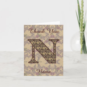 Tarjeta De Agradecimiento Inicial de monograma N Floral Vintage Elegante