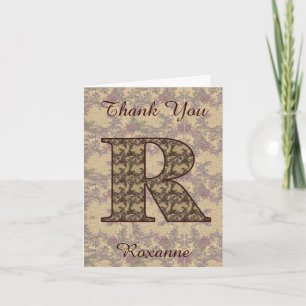 Tarjeta De Agradecimiento Inicial de monograma R Floral vintage elegante