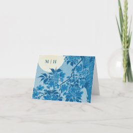 Tarjeta De Agradecimiento Iniciales de la antigua flor de cerezo azul japone