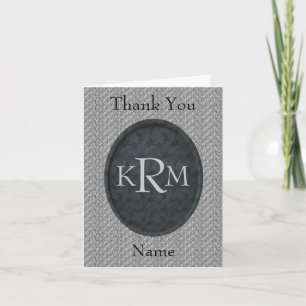Tarjeta De Agradecimiento Iniciales de monograma Floral Negro Personalizado