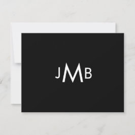 Tarjeta De Agradecimiento Iniciales monogramadas minimalistas negras doblada