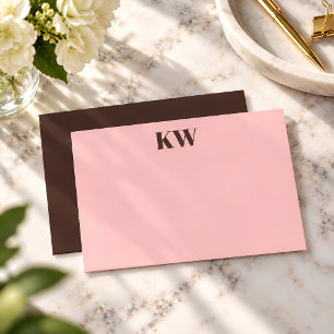 Tarjeta De Agradecimiento Iniciales Personalizadas de Rosa Moderno Marrón Mo