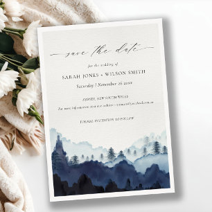 Tarjeta De Agradecimiento Ink Blue Pine Woods Mountain Save the Date Card
