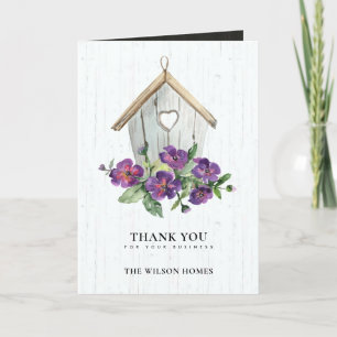 TARJETA DE AGRADECIMIENTO INMUEBLES INMOBILIARIOS DE BIRDHOUSE DE MADERA BLA