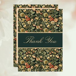 Tarjeta De Agradecimiento Inspirado en William Morris Floral Melocotón Verde