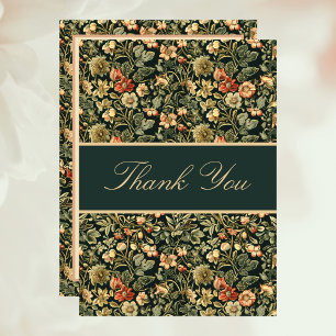 Tarjeta De Agradecimiento Inspirado en William Morris Floral Melocotón Verde