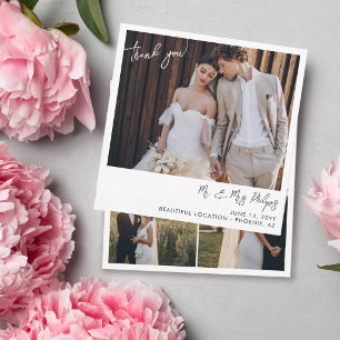 Tarjeta De Agradecimiento Instantánea de boda simple y moderna