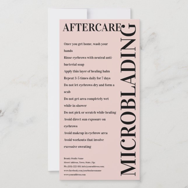 Tarjeta De Agradecimiento Instrucción Peony Pink de Microblading Aftercare (Anverso)