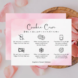 Tarjeta De Agradecimiento Instrucciones de cuidado de galletas Acuarela rosa