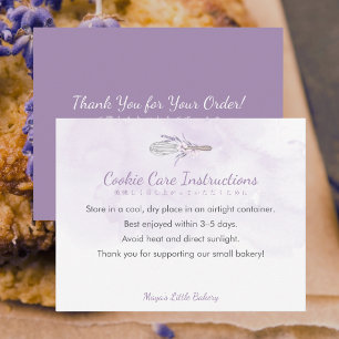 Tarjeta De Agradecimiento Instrucciones de cuidado de galletas con batidor d