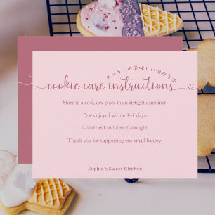 Tarjeta De Agradecimiento Instrucciones de cuidado de galletas con guión ros