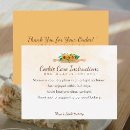 Tarjeta De Agradecimiento Instrucciones de cuidado de galletas con rodillo d