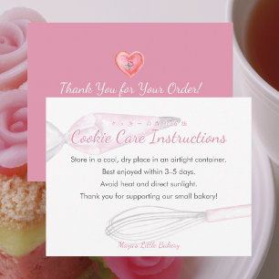 Tarjeta De Agradecimiento Instrucciones de cuidado de galletas con utensilio