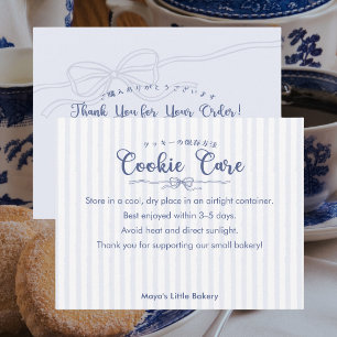 Tarjeta De Agradecimiento Instrucciones de cuidado de galletas Coquette azul