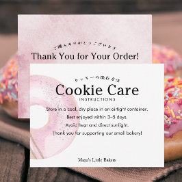 Tarjeta De Agradecimiento Instrucciones de cuidado de galletas de donut rosa