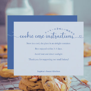 Tarjeta De Agradecimiento Instrucciones de cuidado de galletas de guión azul