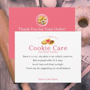 Tarjeta De Agradecimiento Instrucciones de cuidado de galletas rosadas galle