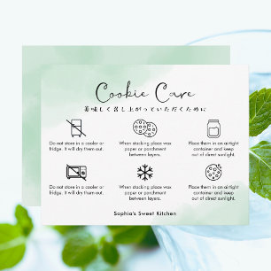 Tarjeta De Agradecimiento Instrucciones de cuidado de galletas verde menta a