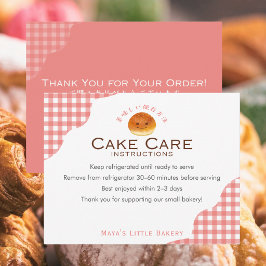 Tarjeta De Agradecimiento Instrucciones de cuidado de la torta de gingham ro
