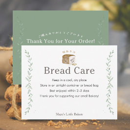 Tarjeta De Agradecimiento Instrucciones de cuidado de panadería de logotipo