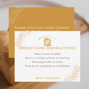 Tarjeta De Agradecimiento Instrucciones de cuidado de panadería de trigo de 