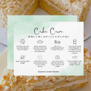 Tarjeta De Agradecimiento Instrucciones de cuidado de pastel Acuarela verde 
