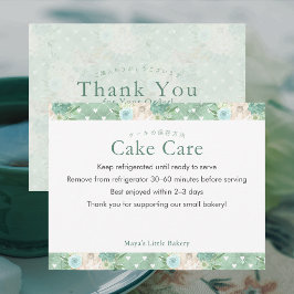 Tarjeta De Agradecimiento Instrucciones de cuidado de pastel botánico verde 