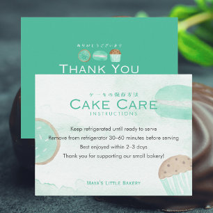 Tarjeta De Agradecimiento Instrucciones de cuidado de pastel de acuarela de