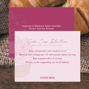 Tarjeta De Agradecimiento Instrucciones de cuidado de pastel de cupcake rosa