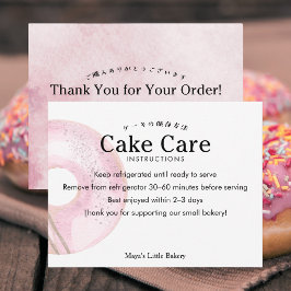 Tarjeta De Agradecimiento Instrucciones de cuidado de pastel de donut rosa l
