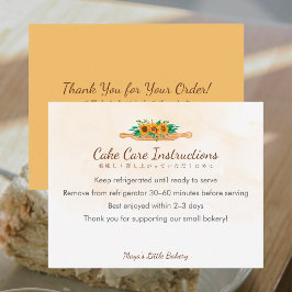 Tarjeta De Agradecimiento Instrucciones de cuidado de pastel de rodillo de g