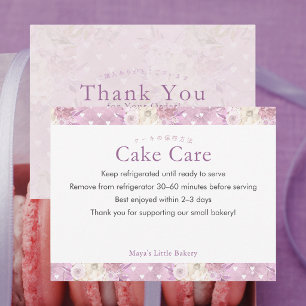 Tarjeta De Agradecimiento Instrucciones de cuidado de pastel floral elegante