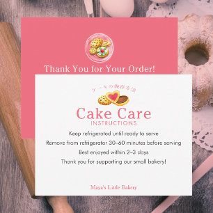 Tarjeta De Agradecimiento Instrucciones de cuidado de pastel rosa galletas c