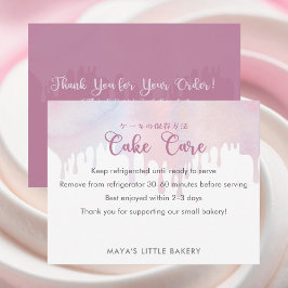 Tarjeta De Agradecimiento Instrucciones de cuidado de pastel rosa pastel con