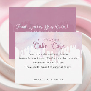 Tarjeta De Agradecimiento Instrucciones de cuidado de pastel rosa pastel con