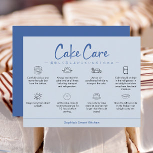Tarjeta De Agradecimiento Instrucciones de cuidado de tortas Azul Minimalist