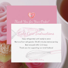 Tarjeta De Agradecimiento Instrucciones de cuidado de tortas con utensilios 