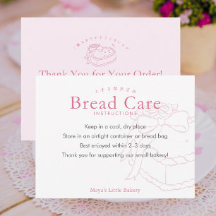 Tarjeta De Agradecimiento Instrucciones de cuidado del pan Corazón Rosa Coqu