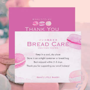 Tarjeta De Agradecimiento Instrucciones de cuidado del pan de macarón de acu