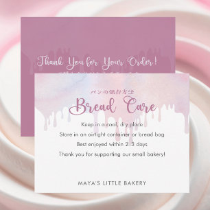 Tarjeta De Agradecimiento Instrucciones de cuidado del pan rosa pastel