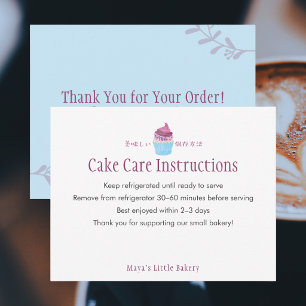 Tarjeta De Agradecimiento Instrucciones de cuidado para la torta de cupcakes