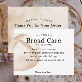 Tarjeta De Agradecimiento Instrucciones de cuidado para pan de masa madre rú