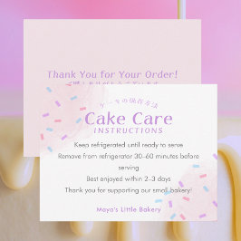 Tarjeta De Agradecimiento Instrucciones de cuidado para pastel de sprinkles 
